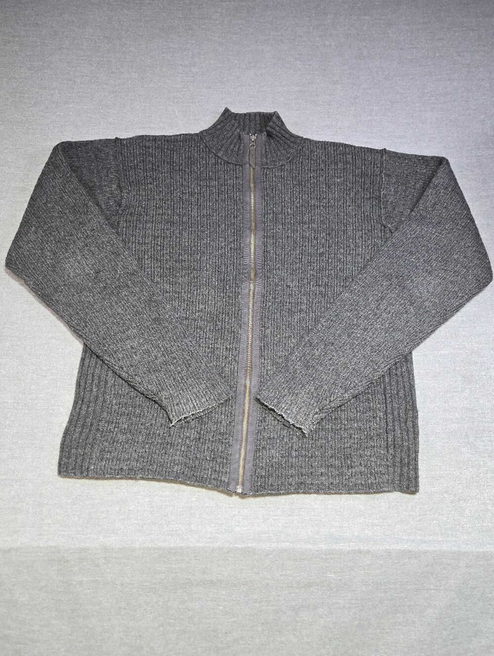 Eastern Mountain Sports EMS Lambswool Full Zip Sweater Gray Rib Knit Men's XL